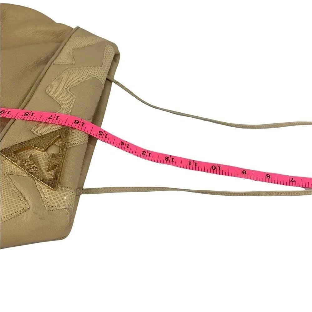 Vintage Sharif 80s Clutch Shoulder Bag Purse Beige Art Deco Gold Embellished